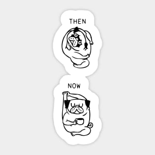 Then and Now Pug Compass Pose Sticker